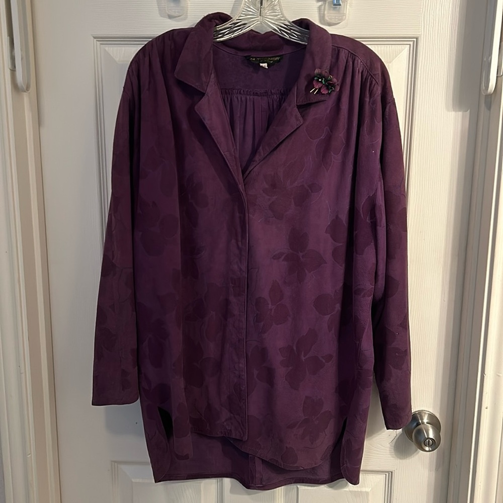 Vintage Woman’s Suede Shirt Blouse “In‎ Transit” Purple Size M